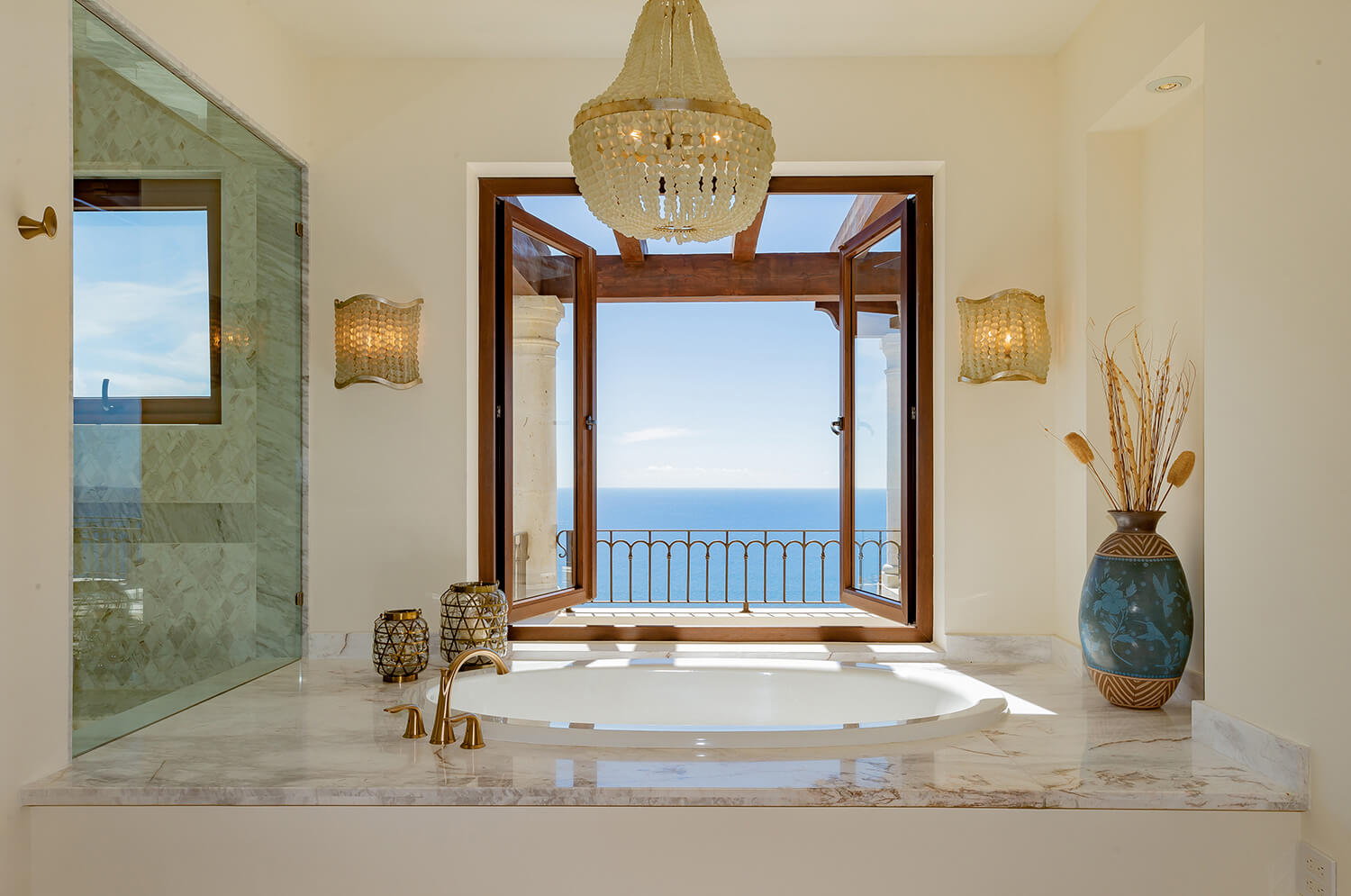 The Dahlia master bathroom and terrace