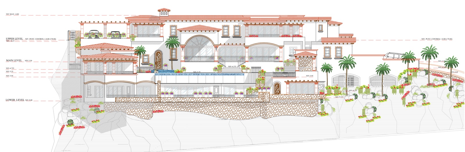 Fachada Sur — the south elevation of Casa Stella from the architect's drawing