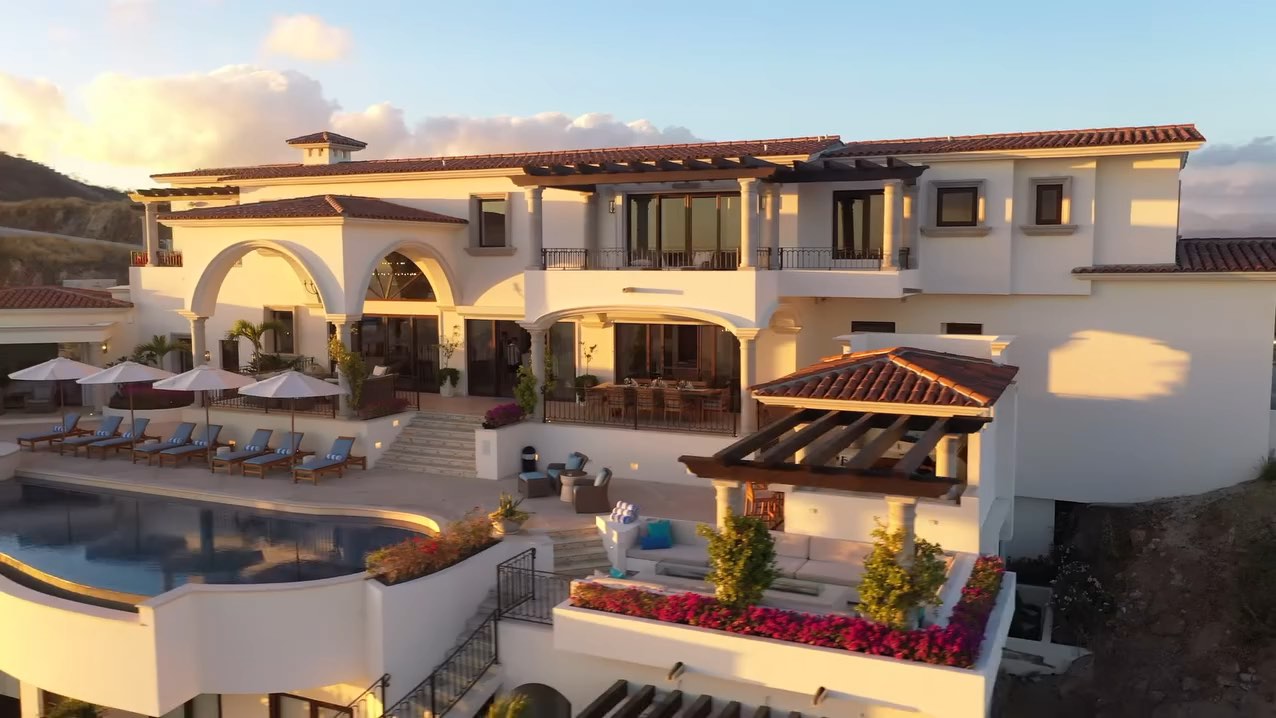 Aerial view of Casa Stella and its terraces at golden hour